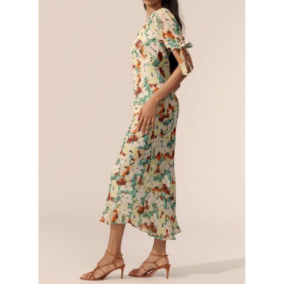 Anthropologie Short Sleeve V-Neck Slip Midi Dress Size XS Floral Green - Picture 3 of 8